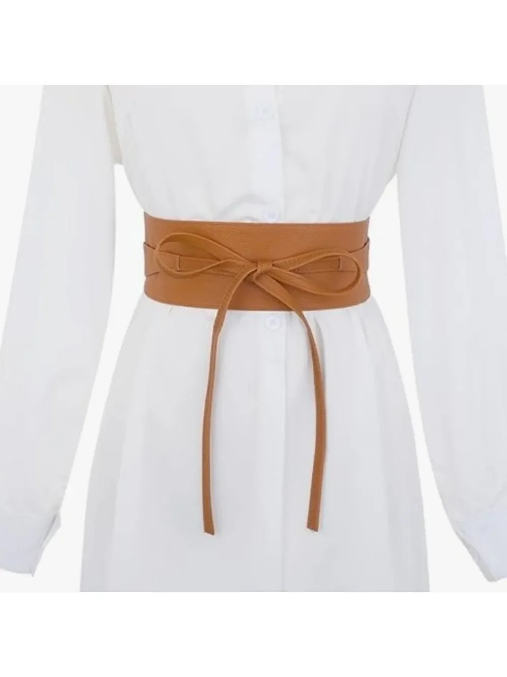 Fashionable Boho Vegan Leather Belt Wide Corset Style with Bow Tie Accent
